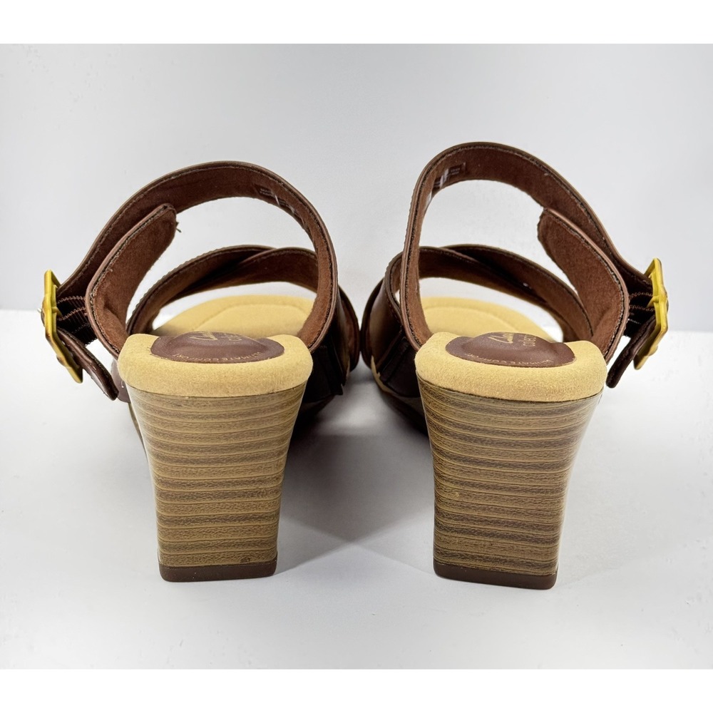 Clarks Womens Kyarra Judi Slip on Comfort Casual Brown Leather Wedge Sandal 8.5M - Picture 6 of 11